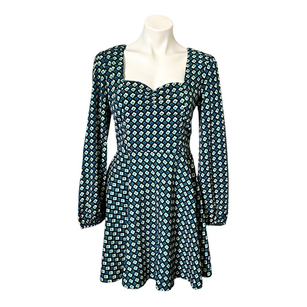 Band of The Free Genevieve Diamond Long Sleeve Mini Dress Size Medium Teal